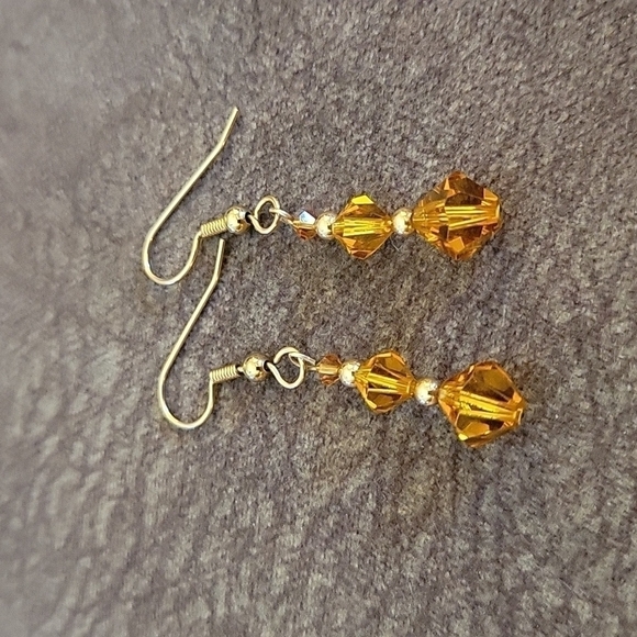 3/$30 HANDMADE Dainty Orange Crystal Beaded Dangle Hook Earrings - Picture 2 of 5